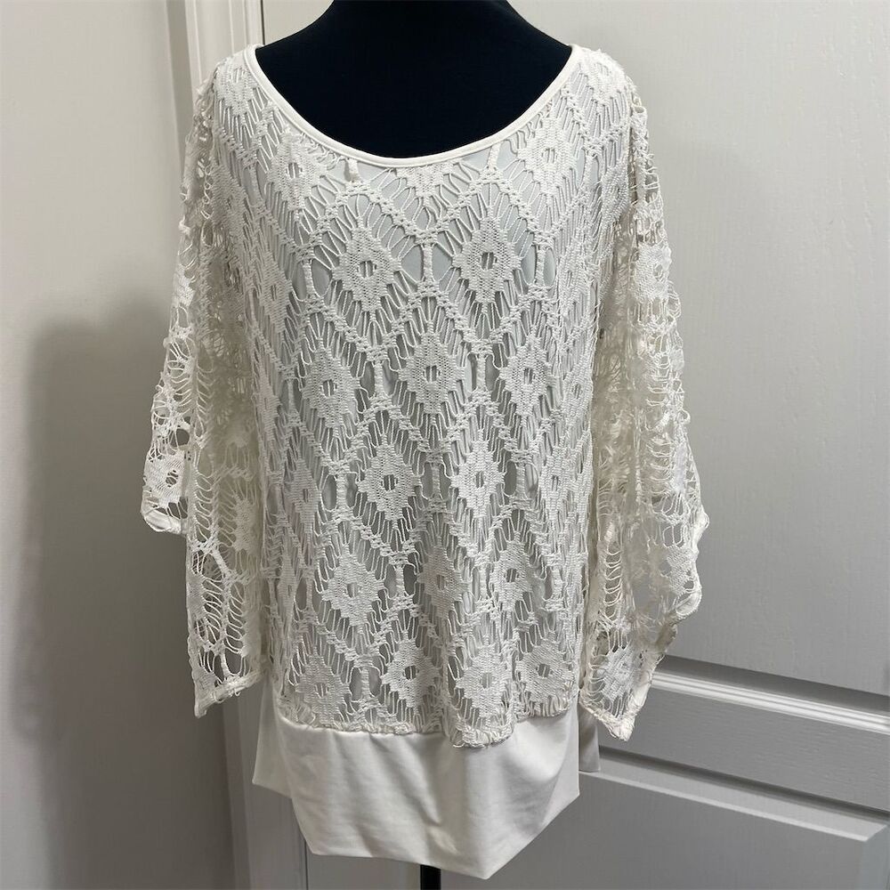 New Directions  Women's XL Off White Crochet Lace Blouse Casual Top   sku203
